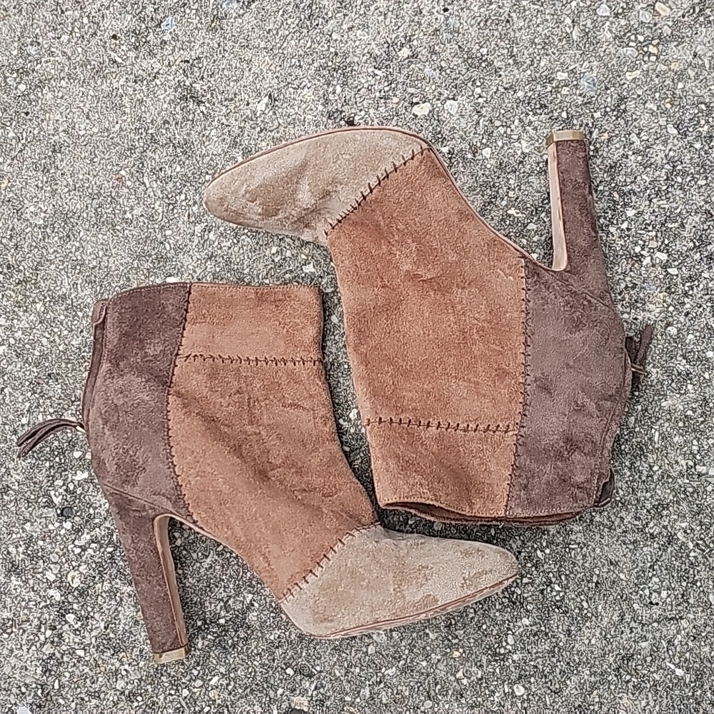 Joie Suede Colorblock Pattern Patchwork Heeled Bo… - image 5